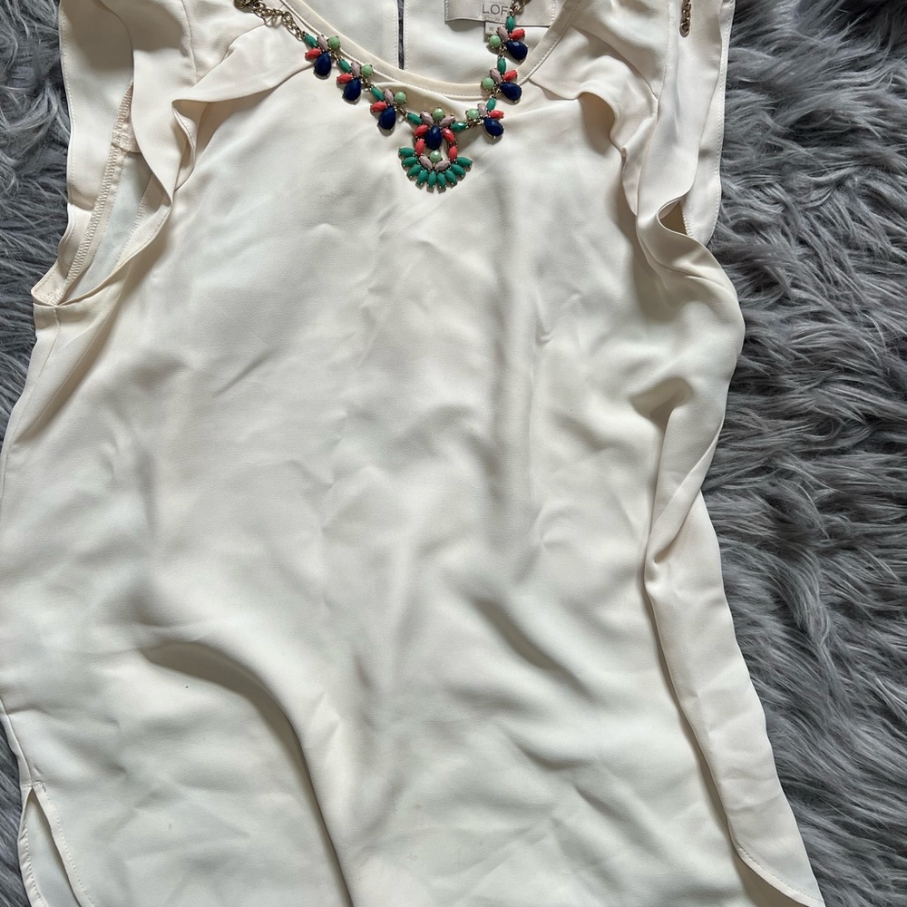 LOFT Cream Flutter Sleeve Ruffled Tank Top - Picture 4 of 9